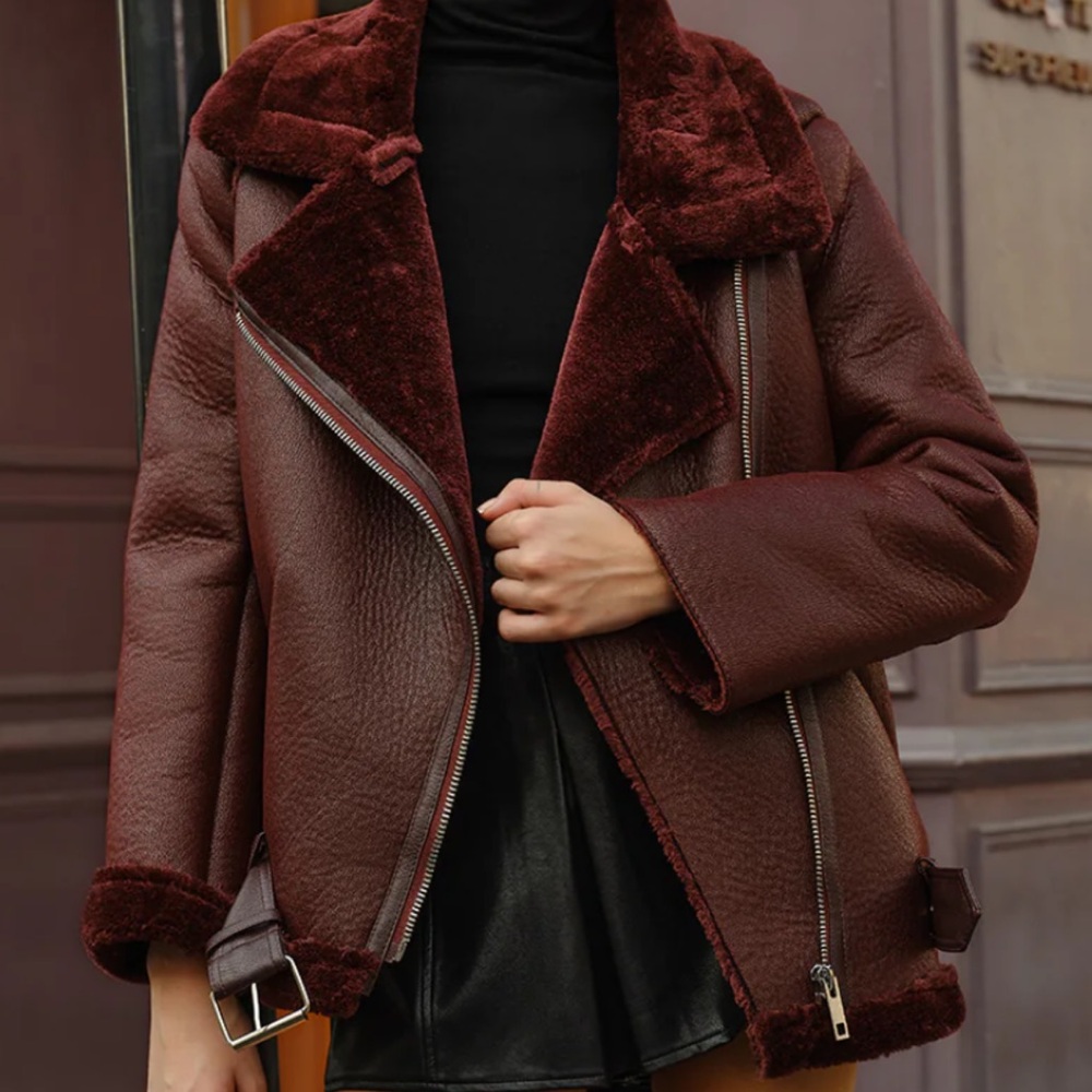 NWT Zipper Belted Soft Fleece Jacket size S in burgundy